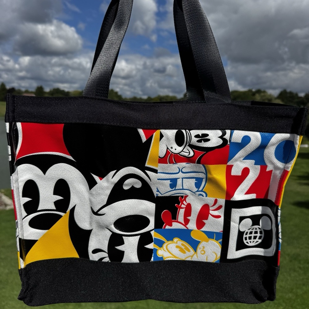 Walt Disney World Mickey Mouse Donald Duck Multicolor Canvas Zip Top Tote Bag
